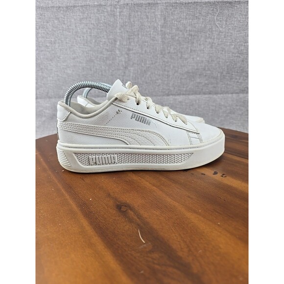 PUMA Smash Platform v3 White Silver Sneakers‎ Women’s US 7.5 EU 38 Casual Shoes - Picture 1 of 14